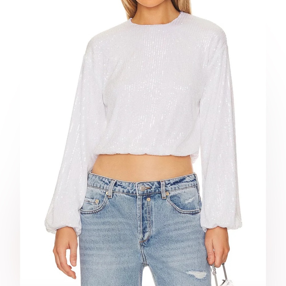 NWT SHOW ME YOUR MUMU Good Times‎ Top in White Sequins Size S